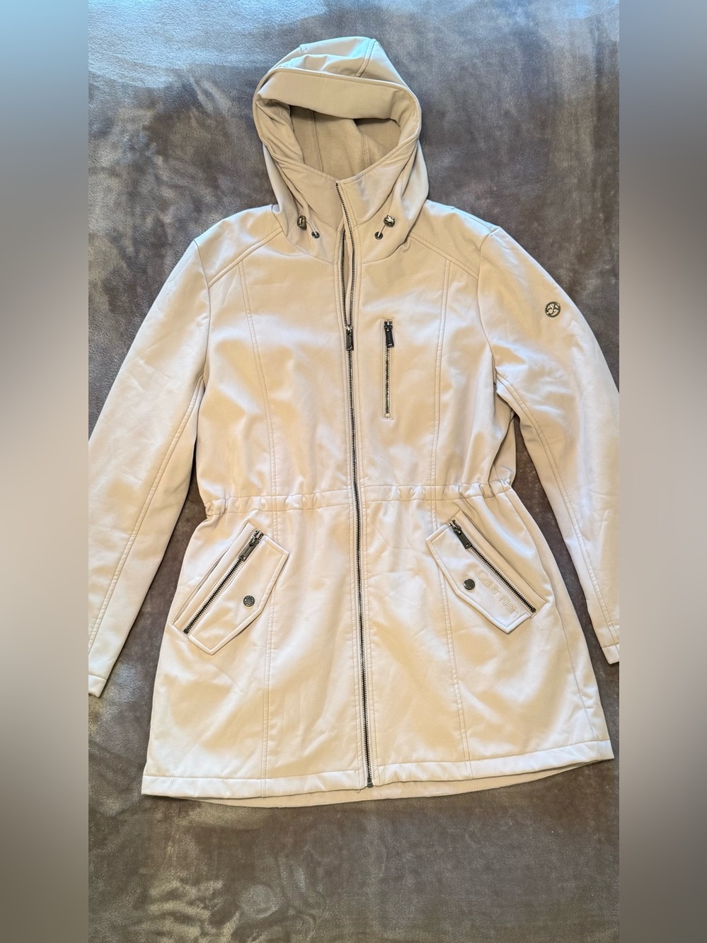 Calvin Klein Light Beige Hooded Trench Coat | Size L